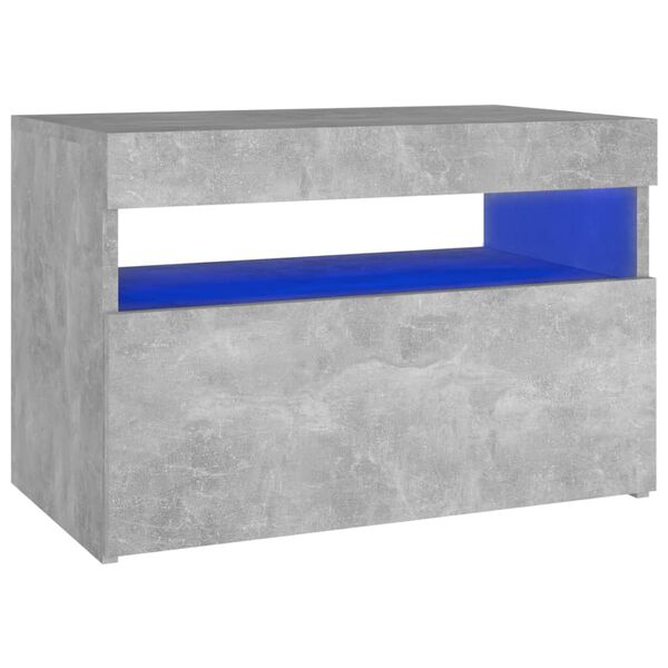 vidaXL Mesa de cabeceira & luzes LED 60x35x40 cm cinza cimento