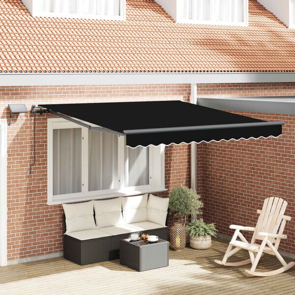 vidaXL Toldo Retr&aacute;til com luzes de tira LED Preto 300 x 250 cm tecido