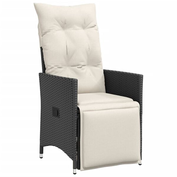 vidaXL 7 pcs conjunto de jantar p/ jardim c/ almofadões vime PE preto