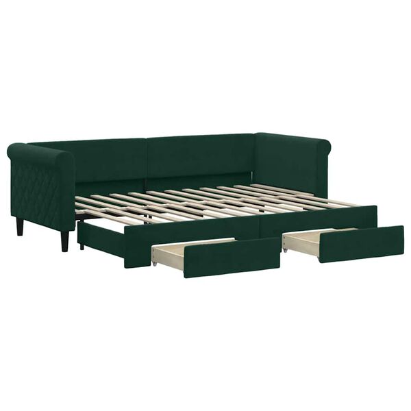 vidaXL Sof&aacute;-cama c/ gavet&atilde;o e gavetas 80x200cm veludo verde-escuro