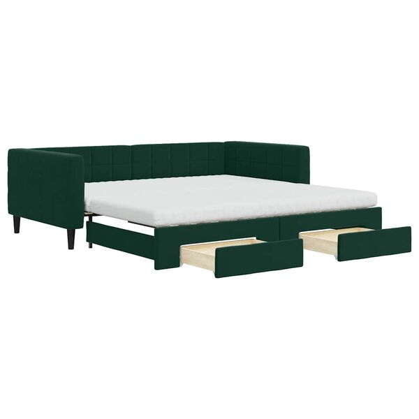 vidaXL Sof&aacute;-cama c/ gavet&atilde;o e gavetas 100x200 cm veludo verde-escuro
