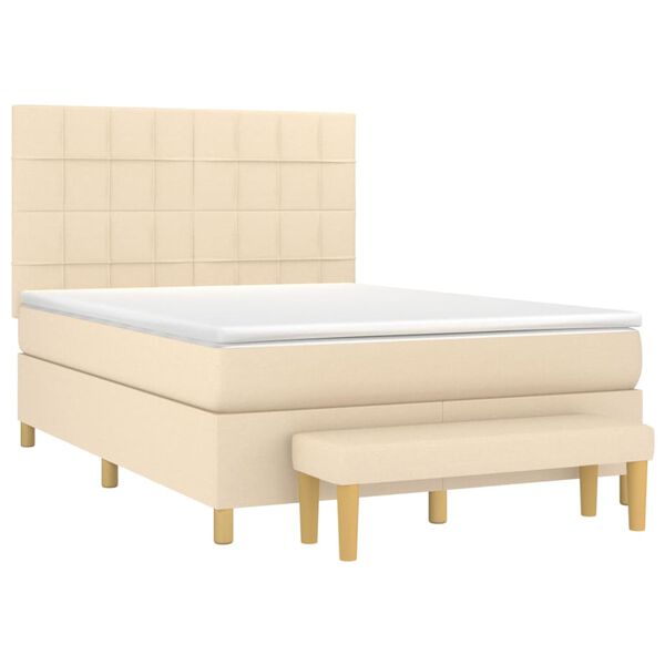 vidaXL Cama com molas/colch&atilde;o 140x190 cm tecido cor creme