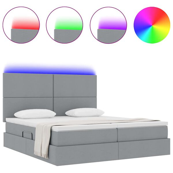 vidaXL Cama com luzes de tira LED Cinzento-claro 200 x 200 cm tecido