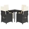 vidaXL 5 pcs conjunto de jantar p/ jardim c/ almofad&otilde;es vime PE preto