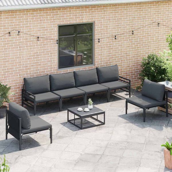vidaXL Conjunto de Sof&aacute; de Jardim com almofada 6 pcs Preto A&ccedil;o