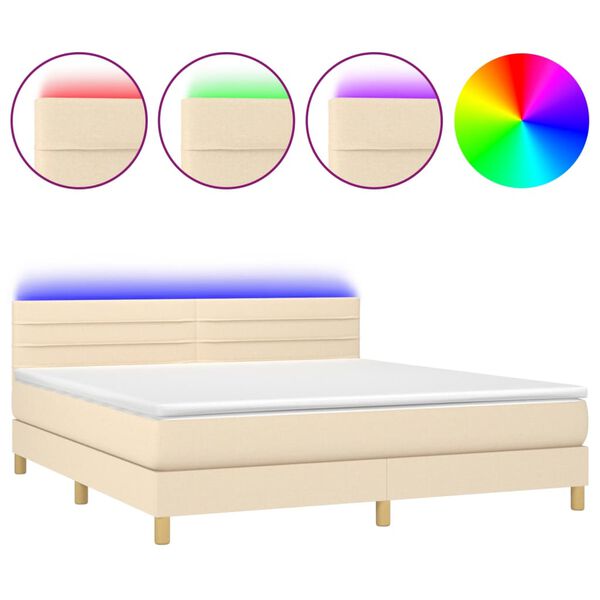 vidaXL Cama box spring c/ colch&atilde;o e LED 160x200 cm tecido cor creme
