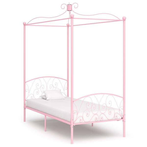 vidaXL Estrutura de cama com dossel 90x200 cm metal cor-de-rosa
