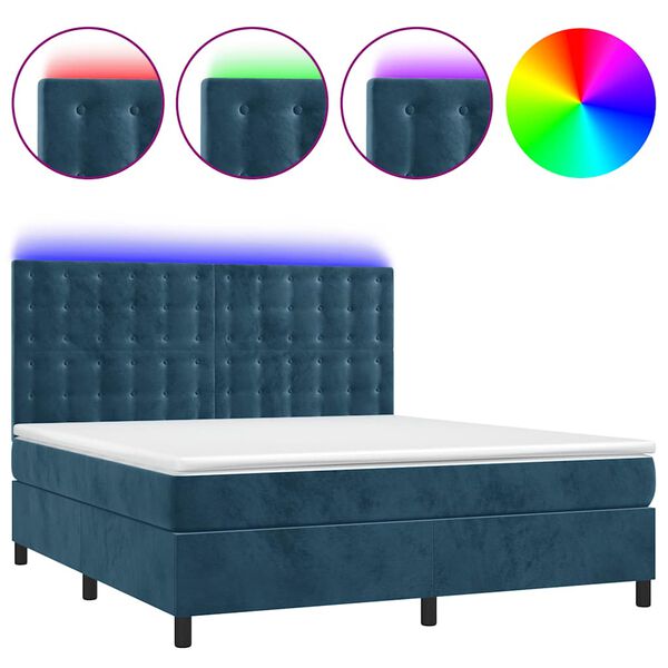 vidaXL Cama box spring c/ colch&atilde;o/LED 160x200 cm veludo azul-escuro