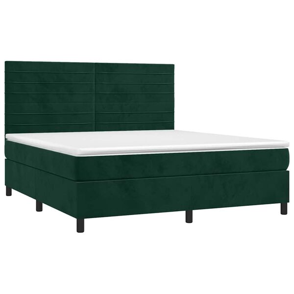 vidaXL Cama box spring c/ colch&atilde;o/LED 160x200 cm veludo verde-escuro