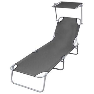 vidaXL Espregui&ccedil;adeira com toldo a&ccedil;o cinzento