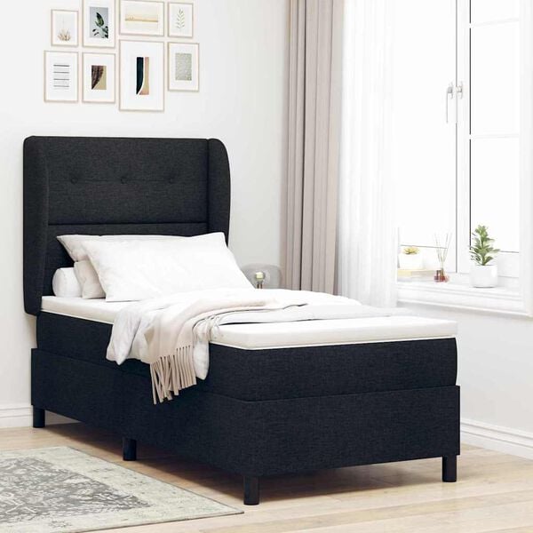 vidaXL Cama Box com colch&atilde;o com cabeceira Preto 80 x 200 cm tecido