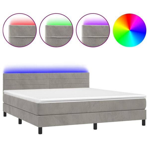 vidaXL Cama box spring c/ colch&atilde;o/LED 180x200 cm veludo cinzento-claro