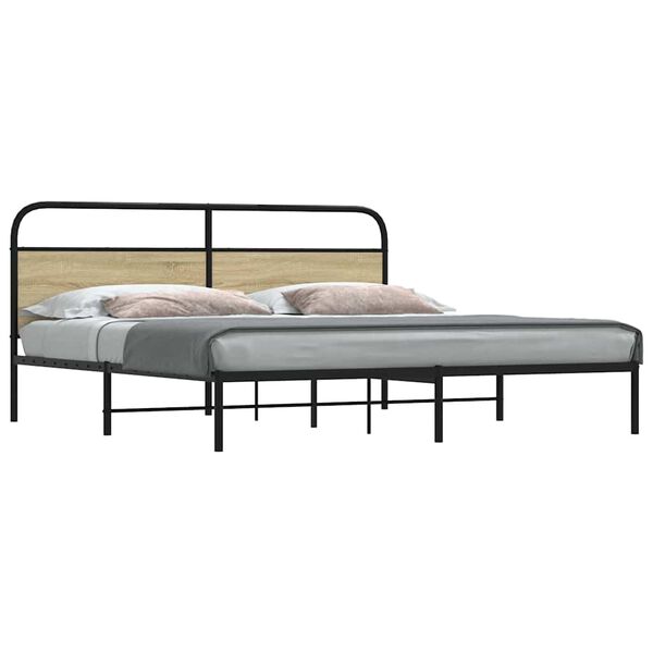 vidaXL Estrutura de cama sem colch&atilde;o 200x200cm metal carvalho sonoma