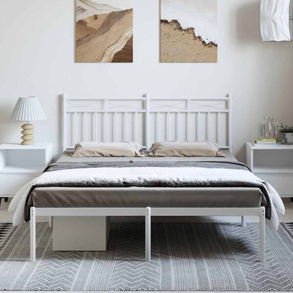 vidaXL Estrutura de cama com cabeceira 135x190 cm metal branco