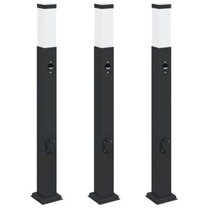 vidaXL Conjunto de 3 postes de ilumina&ccedil;&atilde;o com sensor e tomada, 80 cm, pretos, IP44