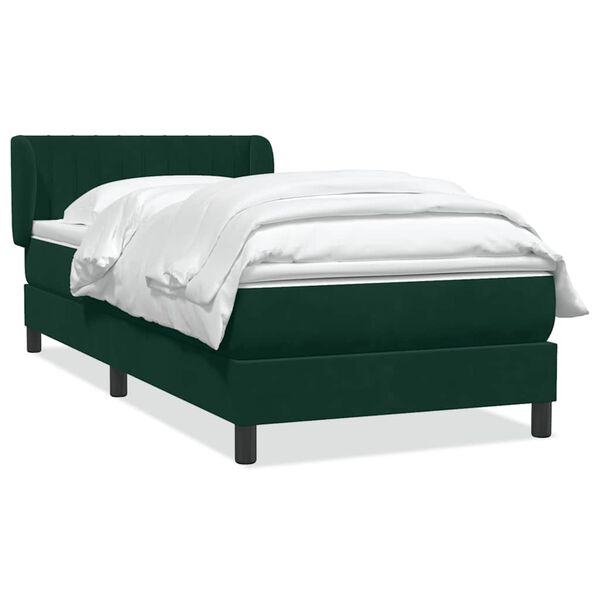 vidaXL Cama com molas/colch&atilde;o verde-escuro 90x210 cm veludo