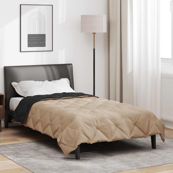 vidaXL Duvet de Ano Inteiro Preto e Taupe 200 x 155 cm Microfibra