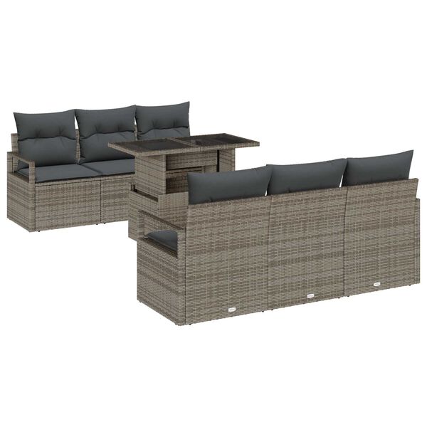 vidaXL Conjunto de Sof&aacute; de Jardim 7 pcs Cinzeto Rattan Sint&eacute;tico