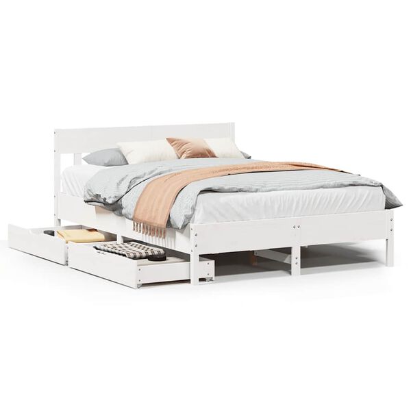 vidaXL Cama sem colch&atilde;o 160x200 cm madeira de pinho maci&ccedil;a branco