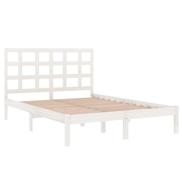 vidaXL Estrutura de cama casal 135x190 cm madeira maci&ccedil;a branco