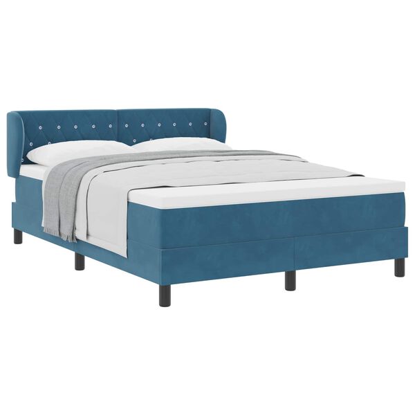 vidaXL Cama Box com colch&atilde;o Azul escuro 140 x 200 cm Veludo
