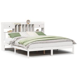 vidaXL Cama com estante sem colch&atilde;o 180x200 cm pinho maci&ccedil;o branco