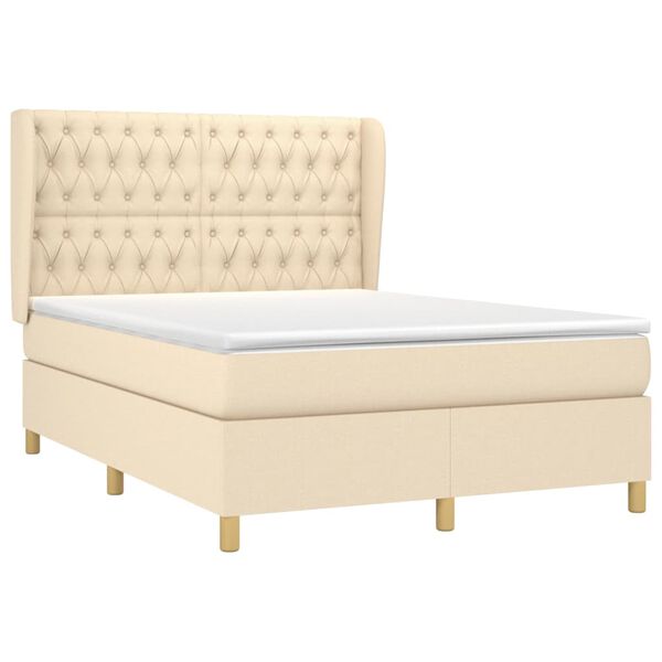 vidaXL Cama com molas/colch&atilde;o 140x190 cm tecido cor creme