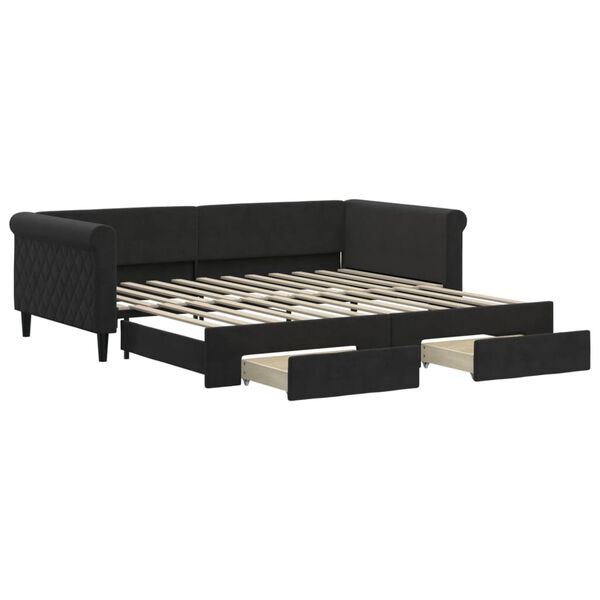 vidaXL Sof&aacute;-cama com gavet&atilde;o e gavetas 100x200 cm veludo preto