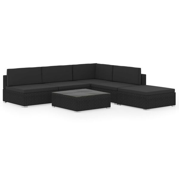 vidaXL 6 pcs conjunto lounge de jardim c/ almofad&otilde;es vime PE preto