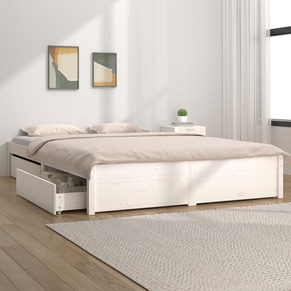 vidaXL Estrutura de cama c/ gavetas 120x190cm pequena casal branco
