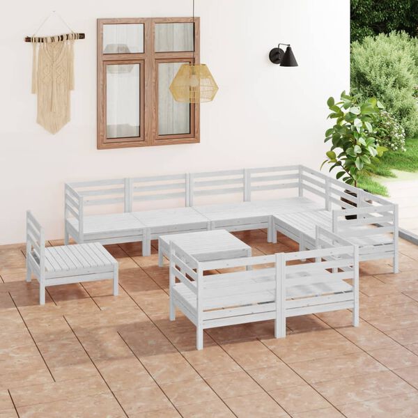 vidaXL 10 pcs conjunto lounge de jardim pinho maci&ccedil;o branco