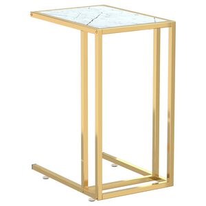 vidaXL Mesa apoio computador m&aacute;rmore branco 50x35x65cm vidro temperado