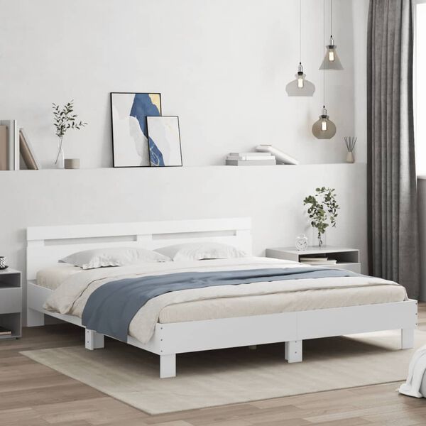 vidaXL Estrutura cama c/ cabeceira e luzes LED 180x200 cm branco