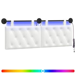 vidaXL Cabeceira suspensa Com luz LED Branco Tecido