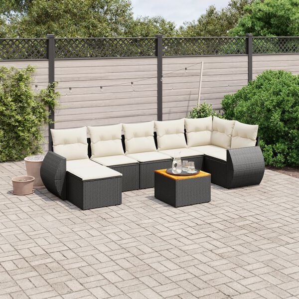 vidaXL 8 pcs conjunto sof&aacute;s de jardim com almofad&otilde;es vime PE preto
