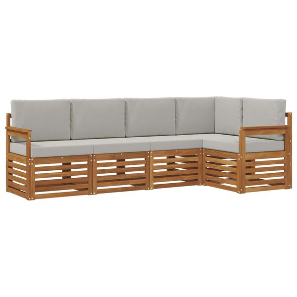 vidaXL Conjunto de Sof&aacute; Sectional 5 pcs Cinza Natural e Claro