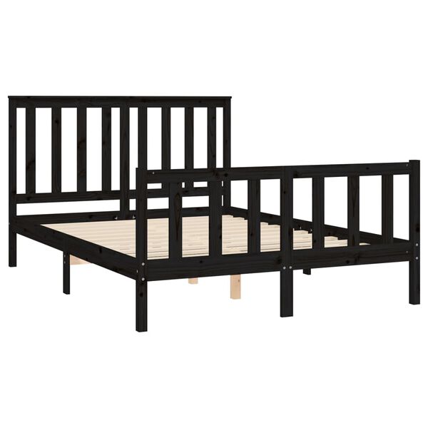 vidaXL Estrutura de cama com cabeceira 140x200 cm pinho maci&ccedil;o preto