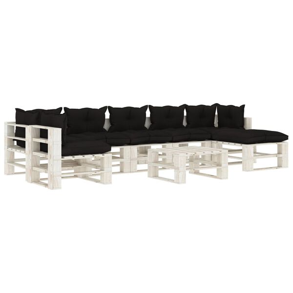 vidaXL 8 pcs conjunto lounge jardim paletes + almofad&otilde;es madeira preto