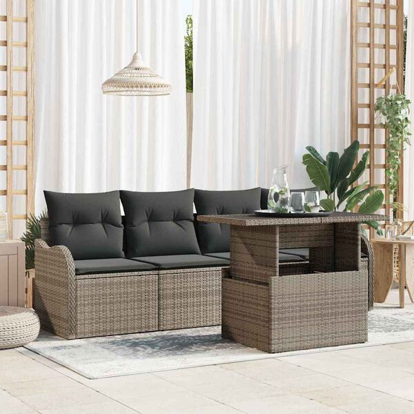 vidaXL Conjunto de Sof&aacute; de Jardim 5 pcs Cinzeto Rattan Sint&eacute;tico