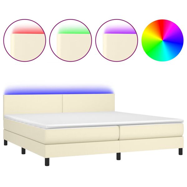 vidaXL Cama box spring c/ colch&atilde;o/LED 200x200cm couro artificial creme