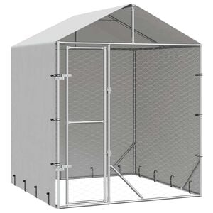 vidaXL Canil de exterior com teto 2x2x2,5m a&ccedil;o galvanizado prateado