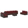 vidaXL 9 pcs conjunto lounge de jardim c/ almofad&otilde;es vime PE castanho