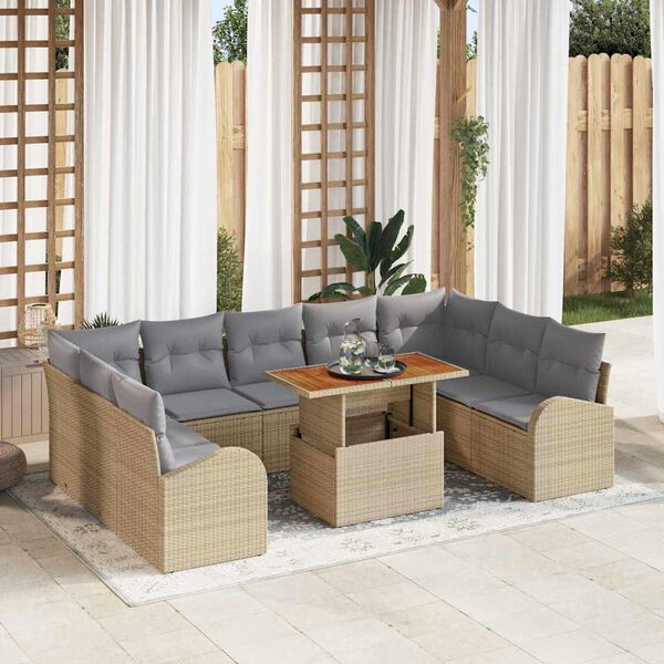 vidaXL Conjunto de Sof&aacute; de Jardim 10 pcs Bege Rattan Sint&eacute;tico