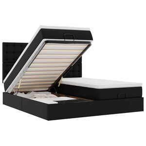 vidaXL Estrutura de cama otomana com colch&otilde;es pele artificial preta