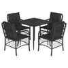 vidaXL 5 pcs conjunto de jantar p/ jardim c/ almofad&otilde;es vime PE preto