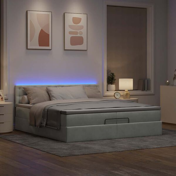 vidaXL Estrutura cama otomana colchões 200x200cm veludo cinzento claro