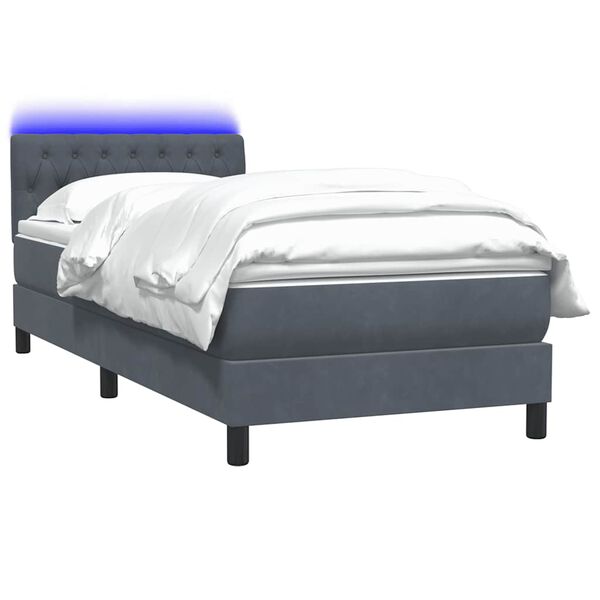 vidaXL Cama box spring c/ colch&atilde;o e LED 100x220 cm veludo cinzento-escuro