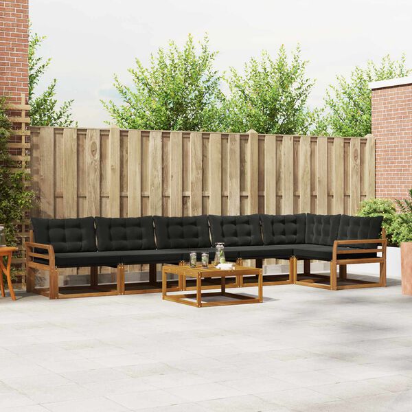 vidaXL Conjunto de Sof&aacute;s para Exterior 7 pcs Natural e Preto
