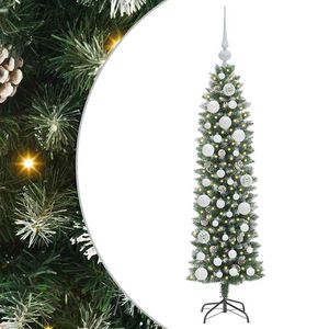 vidaXL &Aacute;rvore Slim de Natal Artificial Verde e Branco 120 cm