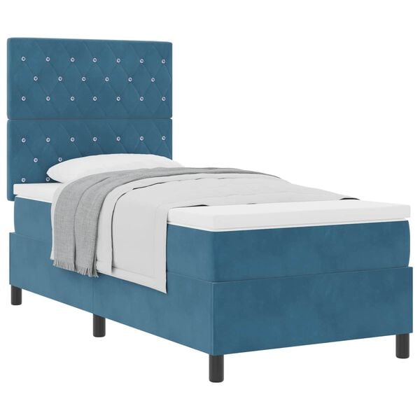 vidaXL Cama Box com colch&atilde;o Azul Escuro 90 x 200 cm tecido